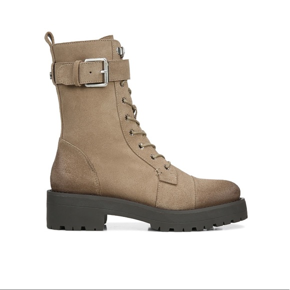 Sam Edelman Suede Combat Boot Safari Tan NWT 7.5 Lug Sole Moto Platform - Picture 4 of 10